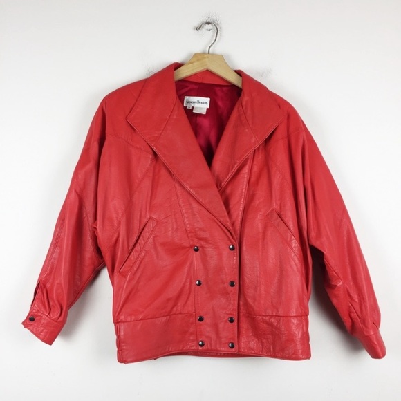 Vintage red leather jacket dolman sleeve 80s glam - Picture 8 of 8